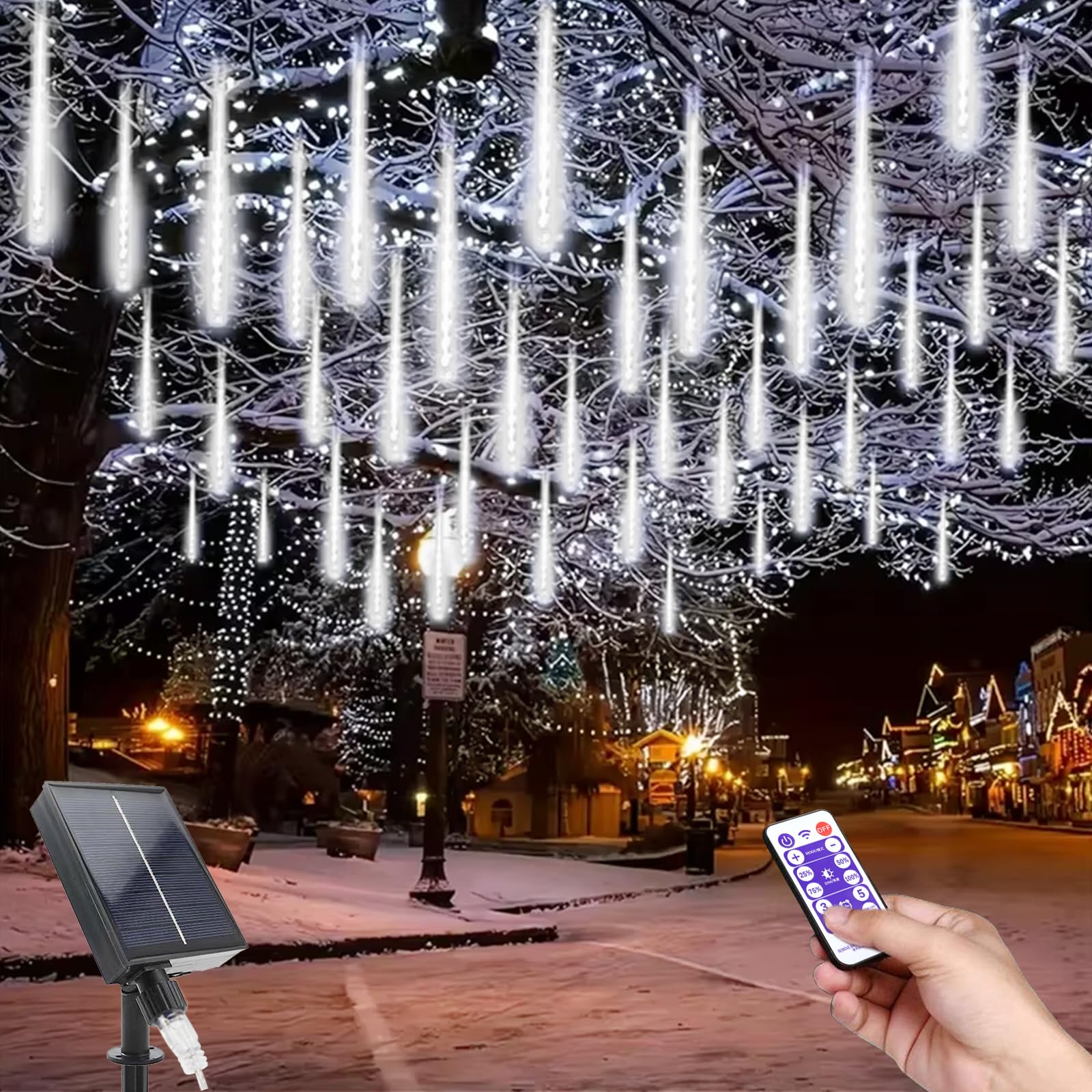 MXJFYY Solar Meteor Shower Lights, 11.8 Inch 10 Tube 240Leds Outdoor String, Waterproof Falling Lights with Remote