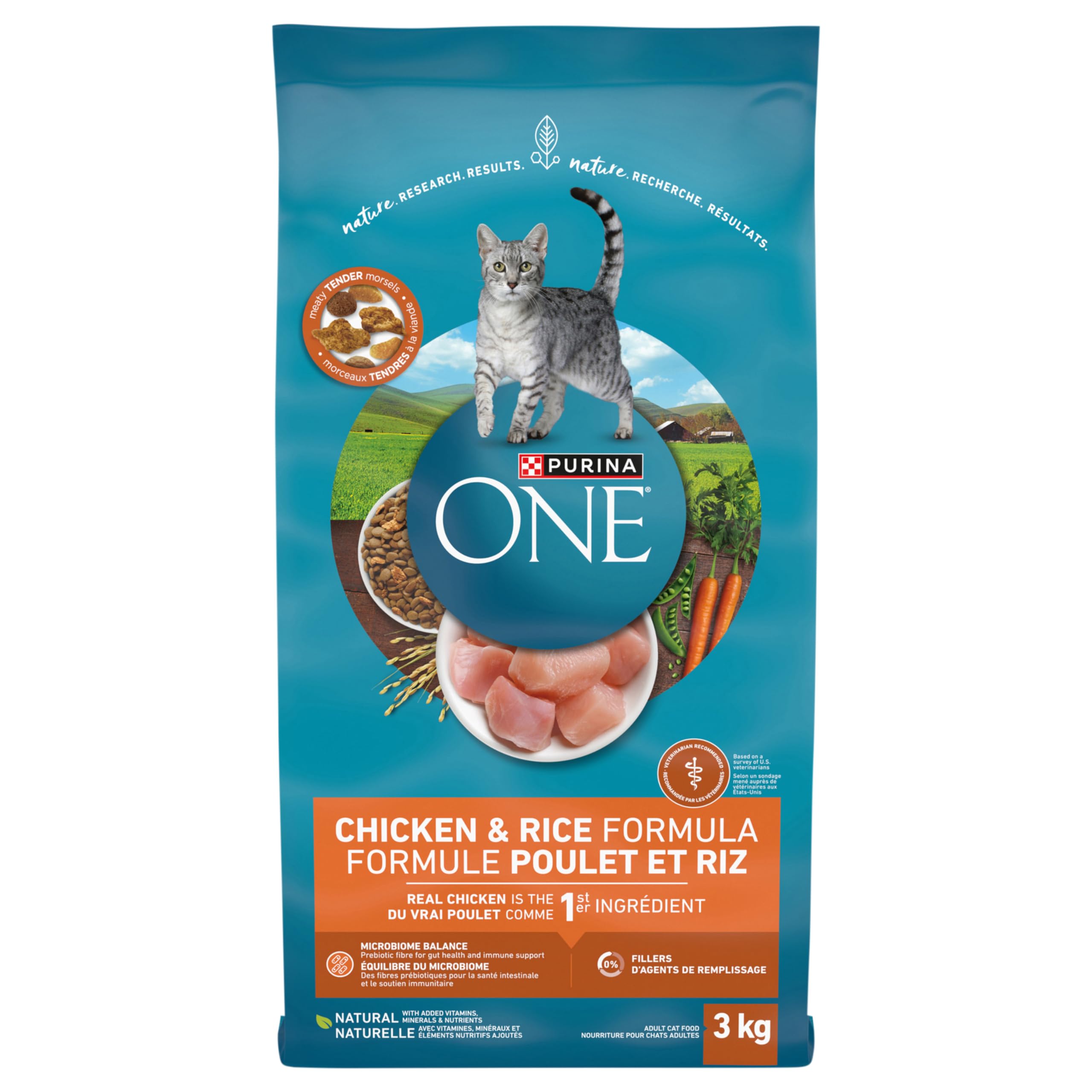 Purina ONE Dry Cat Food, Chicken & Rice Formula - 3 kg Bag