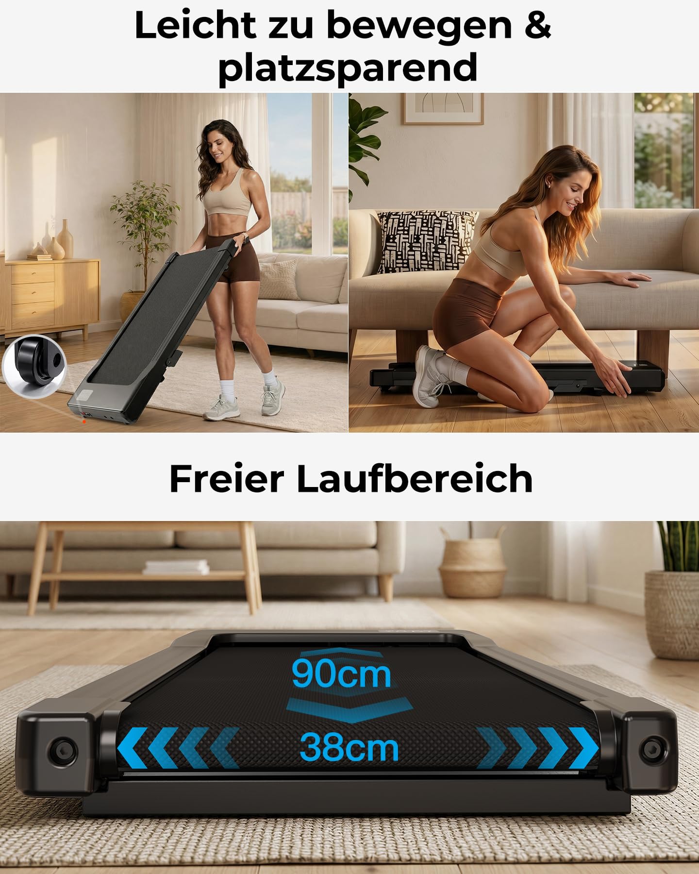 MJWW Walking Pad mit Steigung 6%, Laufband für Zuhause & Büro 136 KG mit Smart App 6 km/h & 12 km/h, Laufband Schreibtisch Leise 2.5 PS mit Schulungskurse und Multiplayer-Wettbewerbe