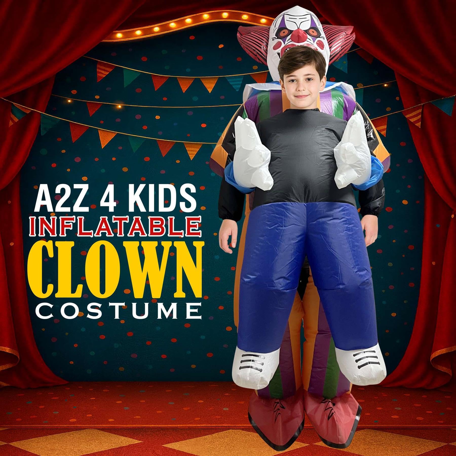 A2Z 4 Kids Nadmuchiwany kostium klauna na Halloween, zabawny, fantazyjny strój, cyrkowy, wielokolorowe, wysadzane kostiumy, na imprezy halloweenowe, imprezy szkolne i cosplay, dla dzieci, jeden