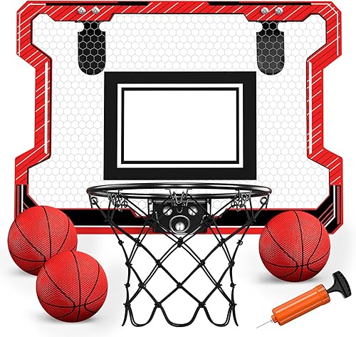 Mini aro de baloncesto para interiores, puerta con 3 bolas e inflador, juguete de baloncesto regalos para niños, niñas, adolescentes y adultos,