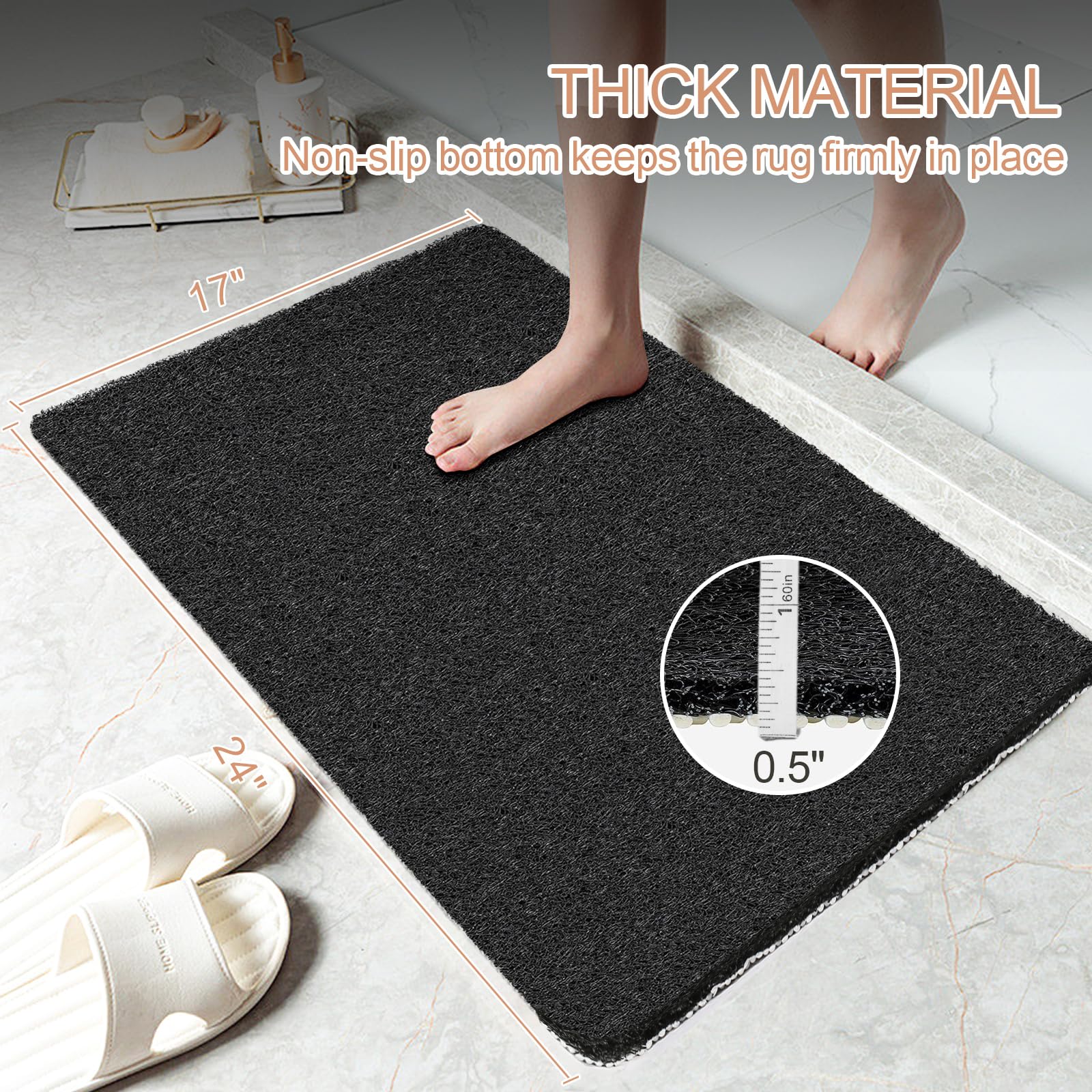 Joyhalo Shower Mats for Showers Anti Slip for Elderly, 24'' x 17'' Non Slip Bath Mat for Inside Shower, Bath Tub Mats for Bathroom Non Slip for Shower, PVC Loofah Bathroom Mats, Black
