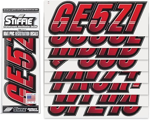 Miniatura 2 de STIFFIE Techtron Rojo/Negro 3" Barco & PWC Adhesivos de Registro • Etiquetas Adhesivas Letras Números