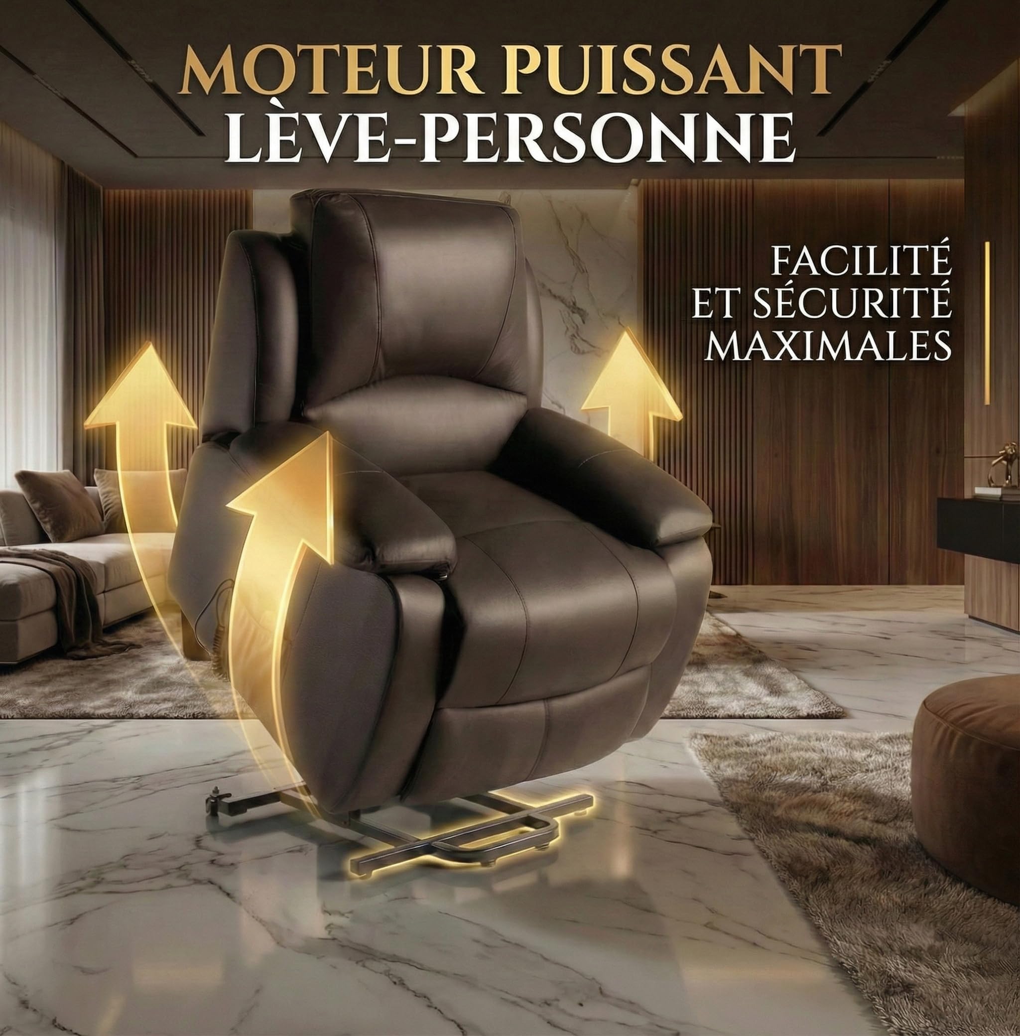 ECODE Fauteuil Releveur Électrique en Cuir de Vachette avec Massage et Chaleur Lombaire - Inclinaison 160° et Fonction Aide au Lever - Relax Idéal pour Personnes Âgées