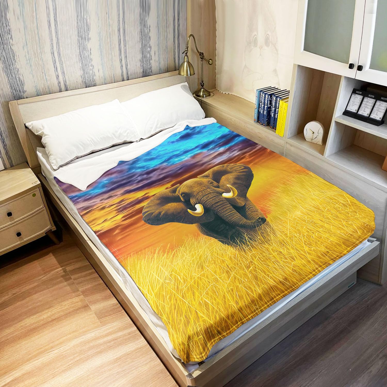 Elephant Blanket African Animal Fleece Blanket Soft Fuzzy Plush Throw Blankets for Couch Bed 60"x80"