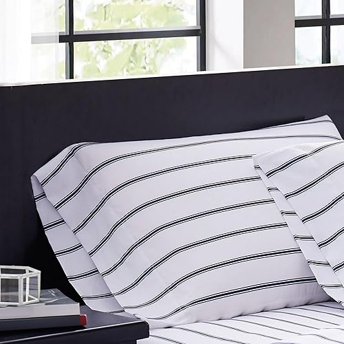 Miniatura 10 de Truly Soft Everyday SS3864WGKG-4700 - Juego de sábanas de microfibra y fundas de almohada, colección Ticking Stripe, color blanco y gris