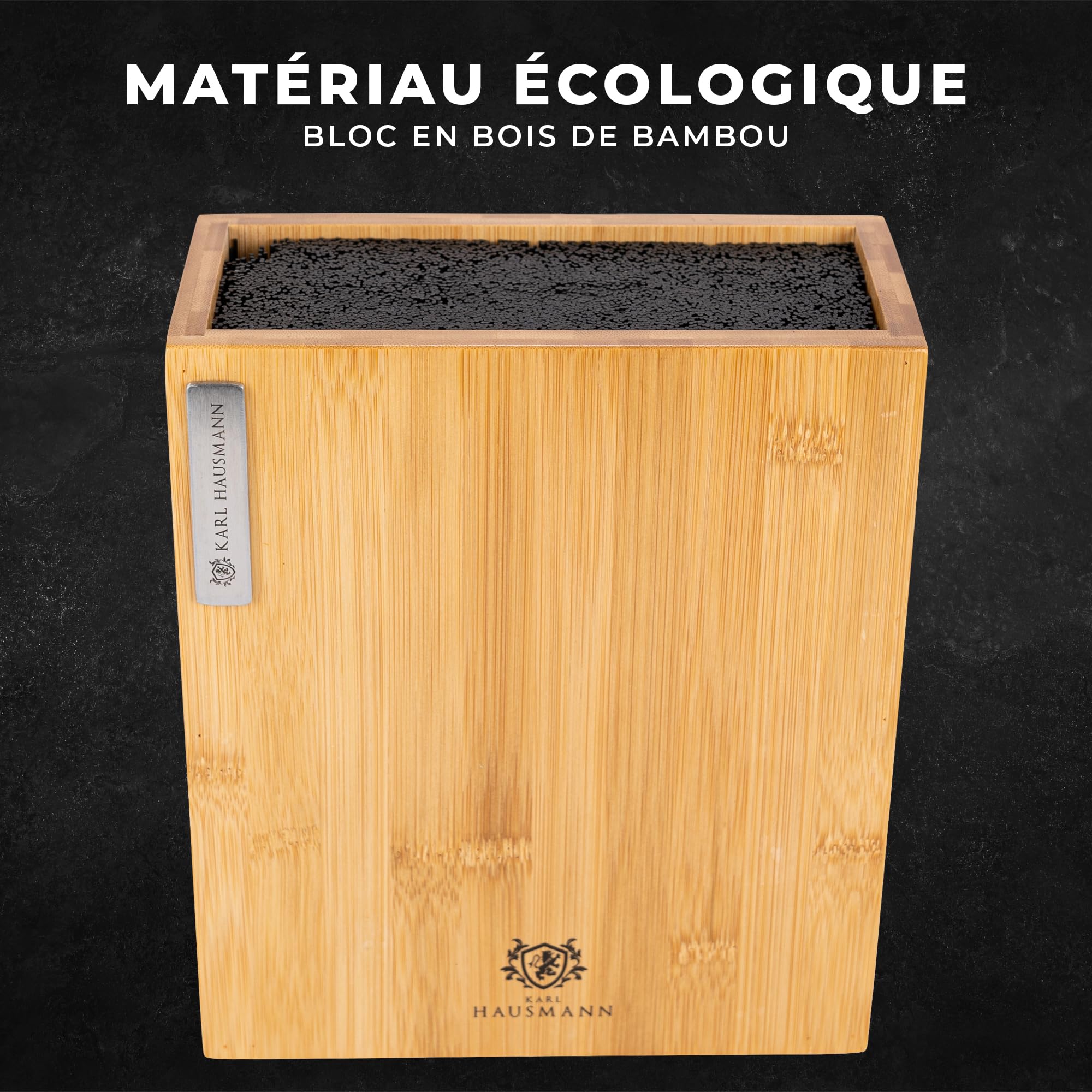 KARL HAUSMANN Bloc Couteaux Universel en Bambou - 23x20x9cm - Support Couteaux avec Insert à Fibres - Porte Couteau Cuisine pour Tous Types de Couteau