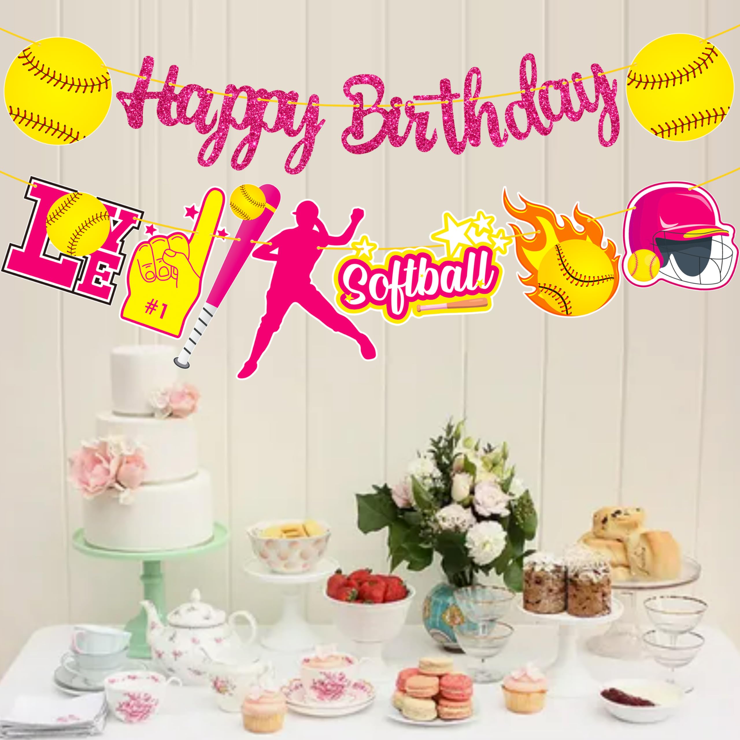 Softball Party Decorations Softball Happy Birthday Banner 118.8" X 19.7