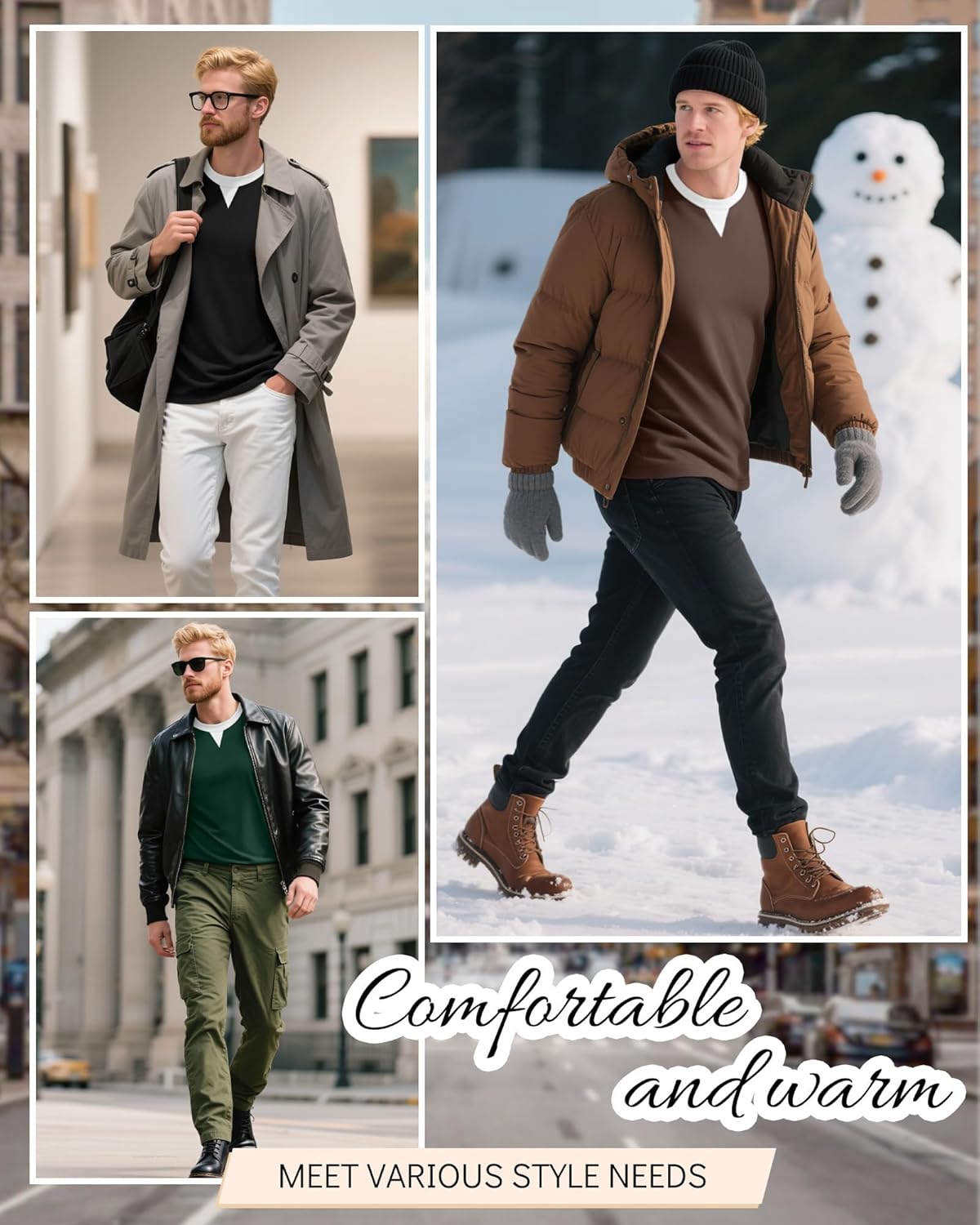 3 Pack Men's Long Sleeve Thermal Shirts V Neck Fleece Lined Tops Base Layer Undershirt Casual Pullover Sweater - Image 5