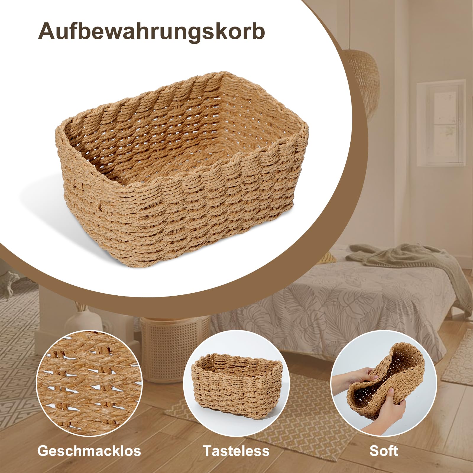 HDRNT Panier Osier Rangement, Salle de Bain Corbeille Enfant Jaune en Papier Bio Écologique Lot de 4 pour Jouets,Câble de charge,Décor Maison,CD, Cosmétique,Langes Coton