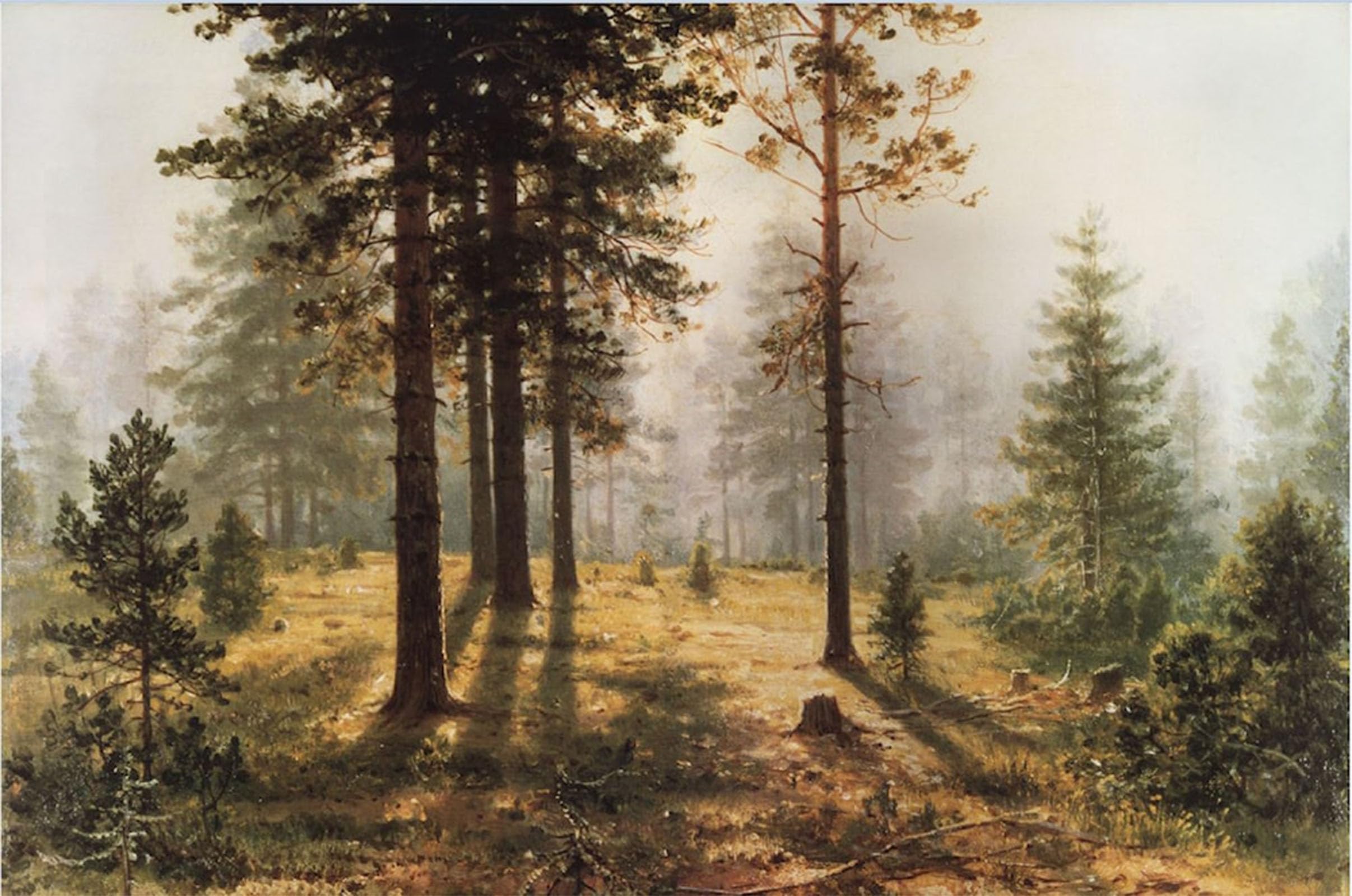 SERENDIPITP Abstract Painting Mural Print Picture Wall Decor Painting Fog in the Forest by Ivan Shishkin Vintage Wall Artwork for Home Decor 60x90cm