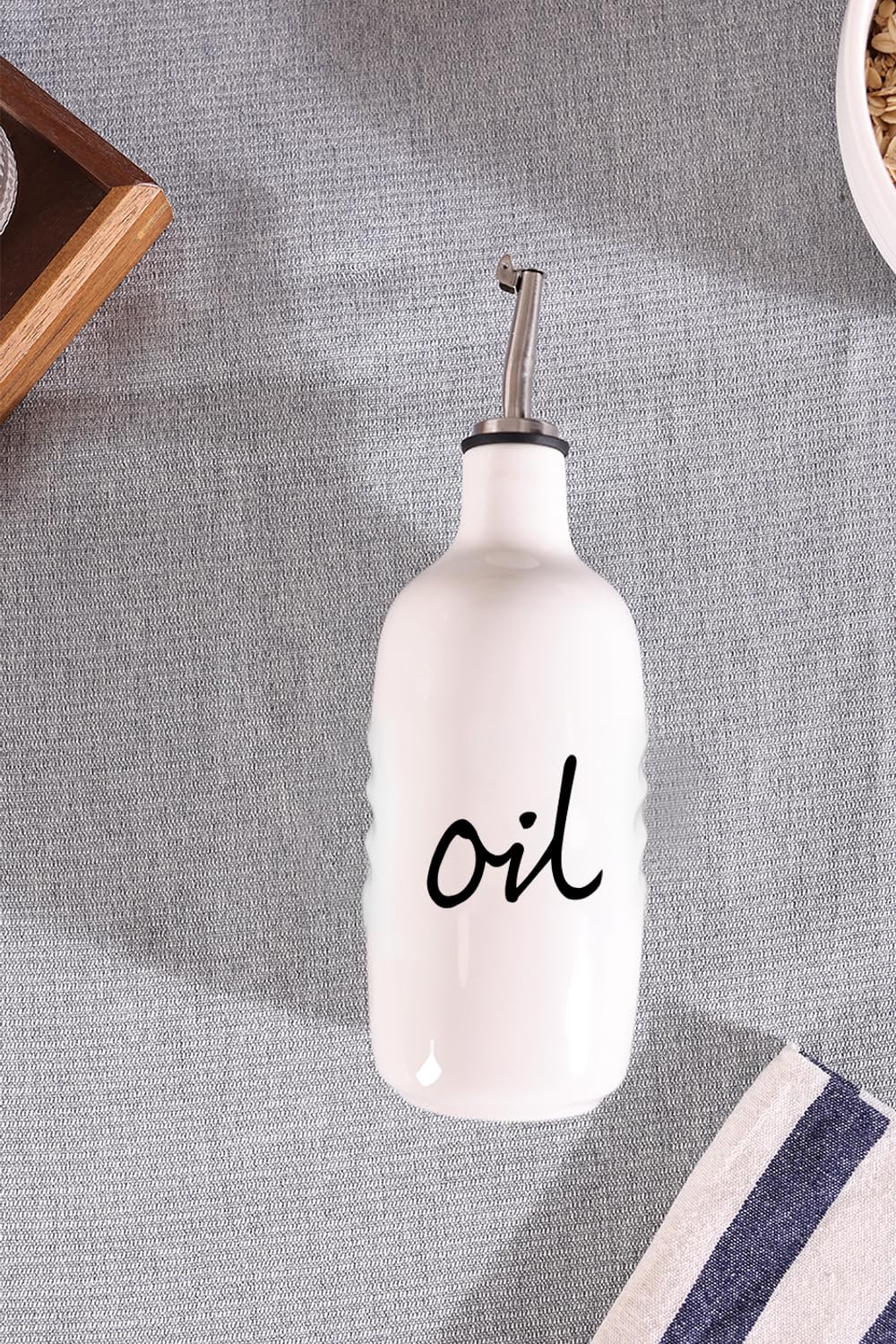 Farmhouse Öl- und Essigspenderflaschen-Set, Keramik, perfekt für die Aufbewahrung von Öl und Essig, 473 ml, Weiß