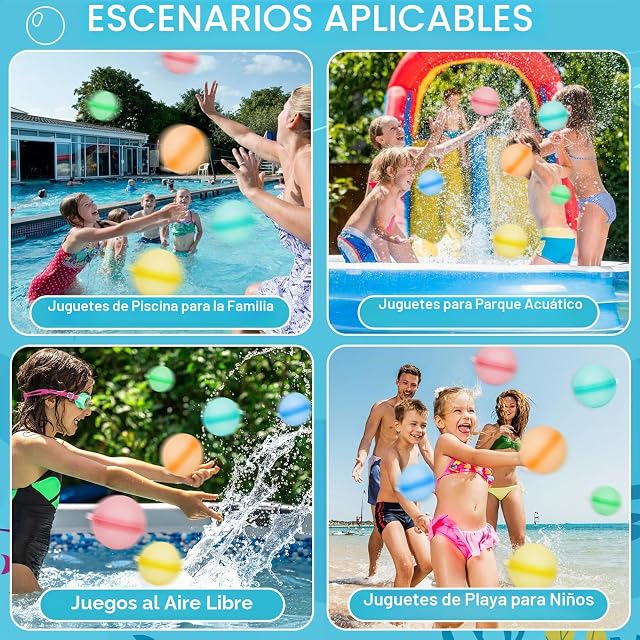 Foto 3 de 6 de ZZQVIP Globos de Agua Reutilizables 36 Piezas, Bolas de Agua de Silicona 5 cm con Clip, Juegos Piscina Niños