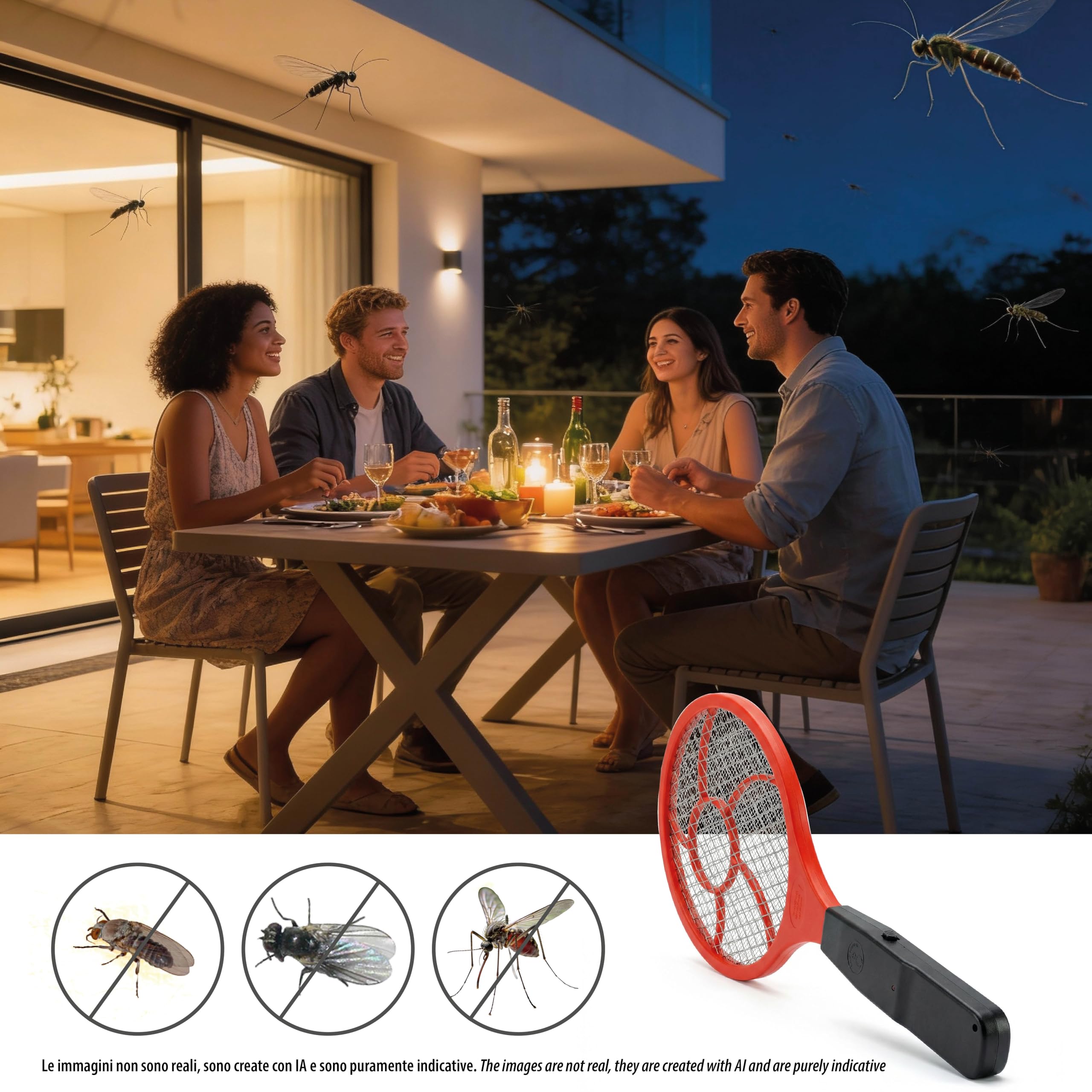 VELAMP JOKO REPEL03 Raquette Électrique Insectes Anti Moustique 1500V 3 Couches LED 16x44,5cm