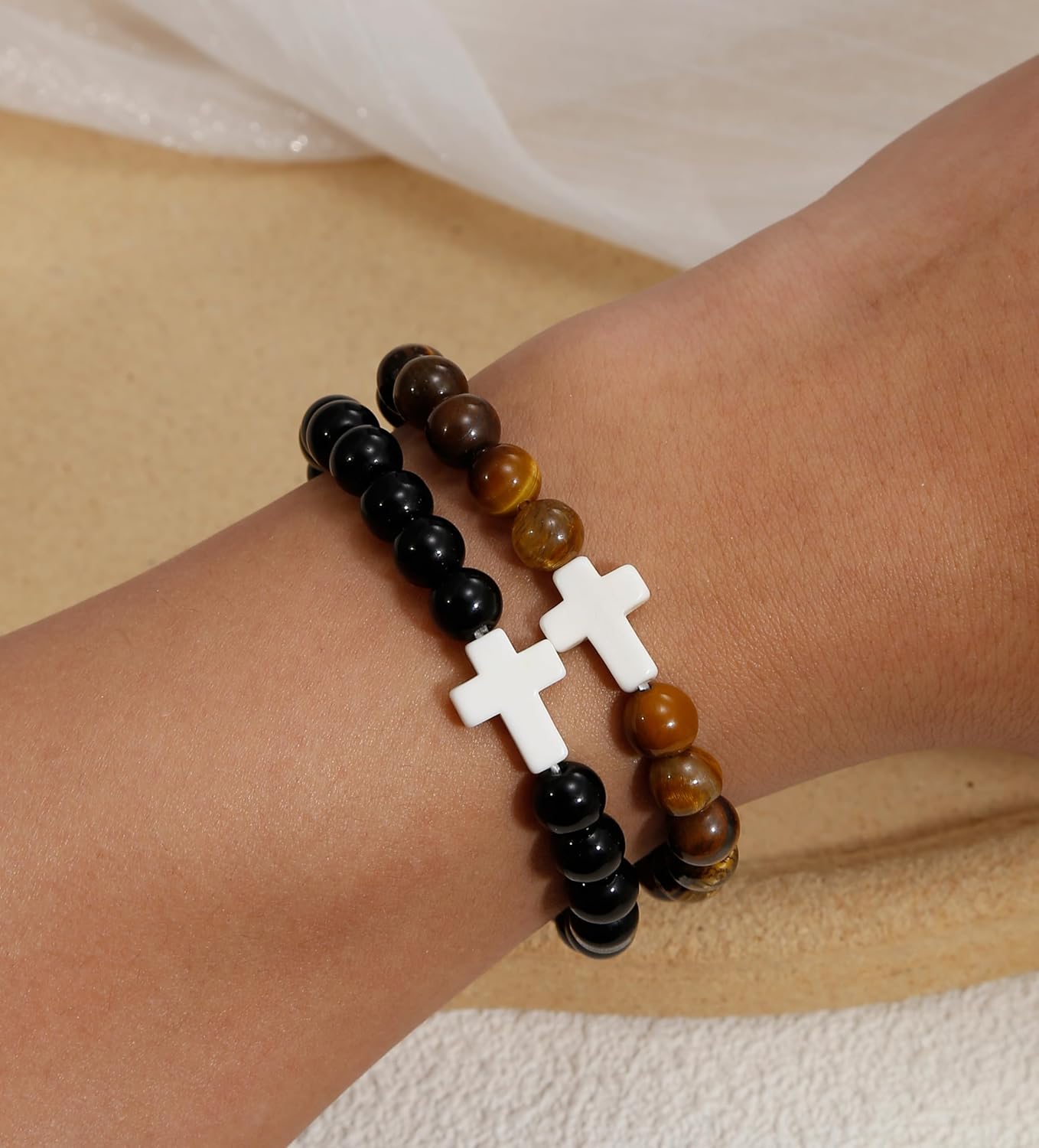 BROCC 9 Pcs Cross Bracelets for Women Men, Christian Gifts for Women, Religious Gifts Cross Beaded Bracelet, Easter Catholic Religious Christian Bracelets Jewelry - Image 6