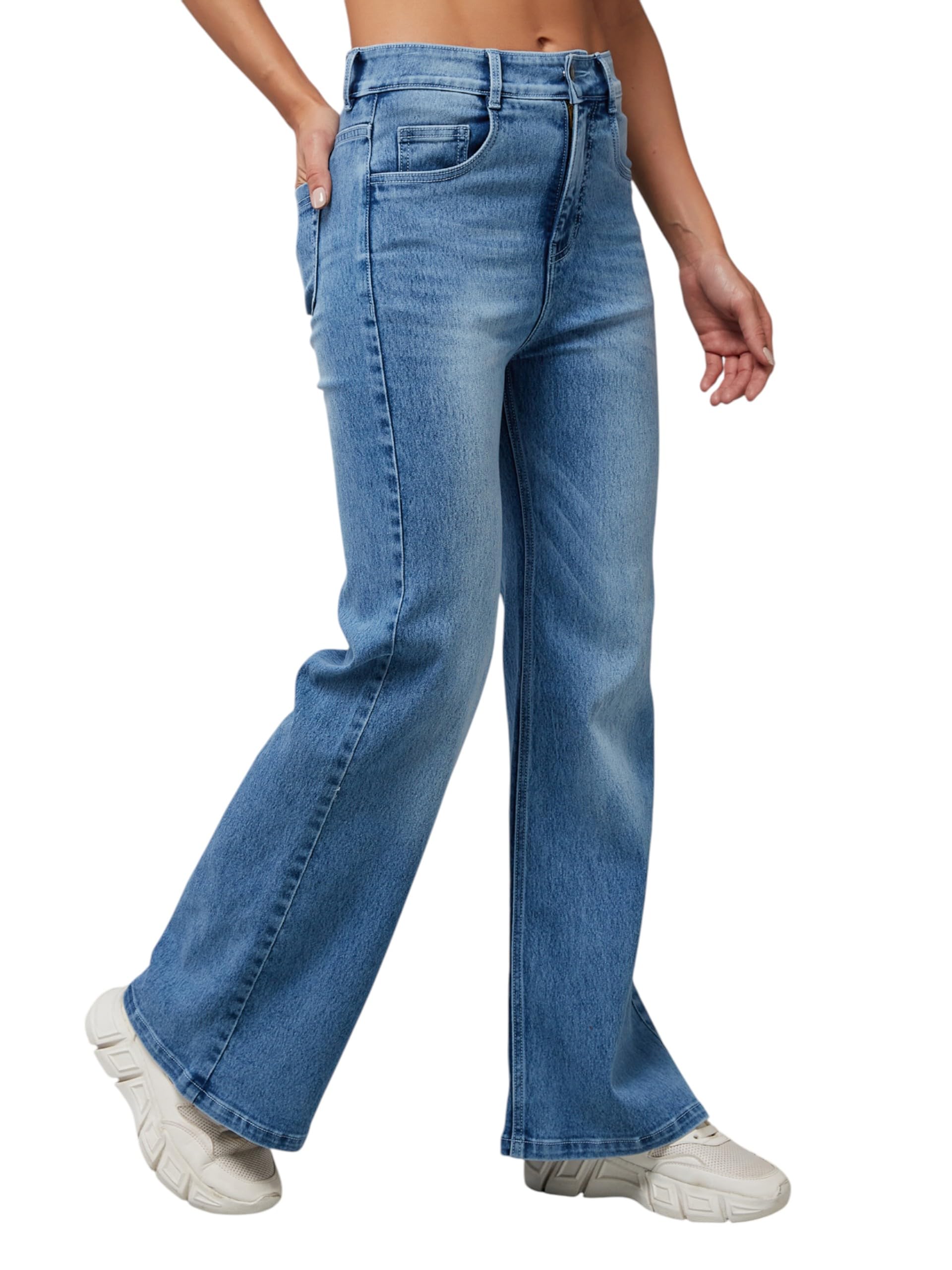 dolce crudo Women's Wide-Leg High-Rise Regular-Length Stretchable Denim Jeans-picture-10