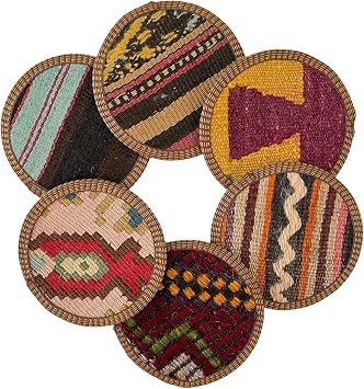 Kilim Fabric Coaster Set, Boho Coaster Set, Midwestern Coasters, Cloth Coaster Set, Authentic Turkish Kilim 4 Coasters