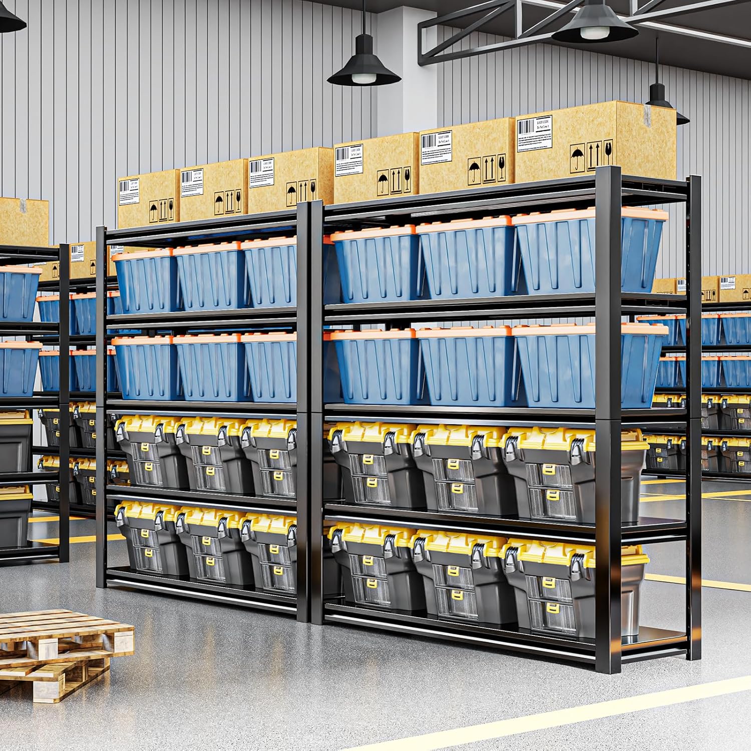 5 Tier Garage Shelving Units 72"H Storage Adjustable Shelves 2000LBS Heavy Duty Metal Shelves Utility Industrial Shelving Rack for Garage Warehouse Pantry Basement,Black (15.7"D×35.4"W×72"H)