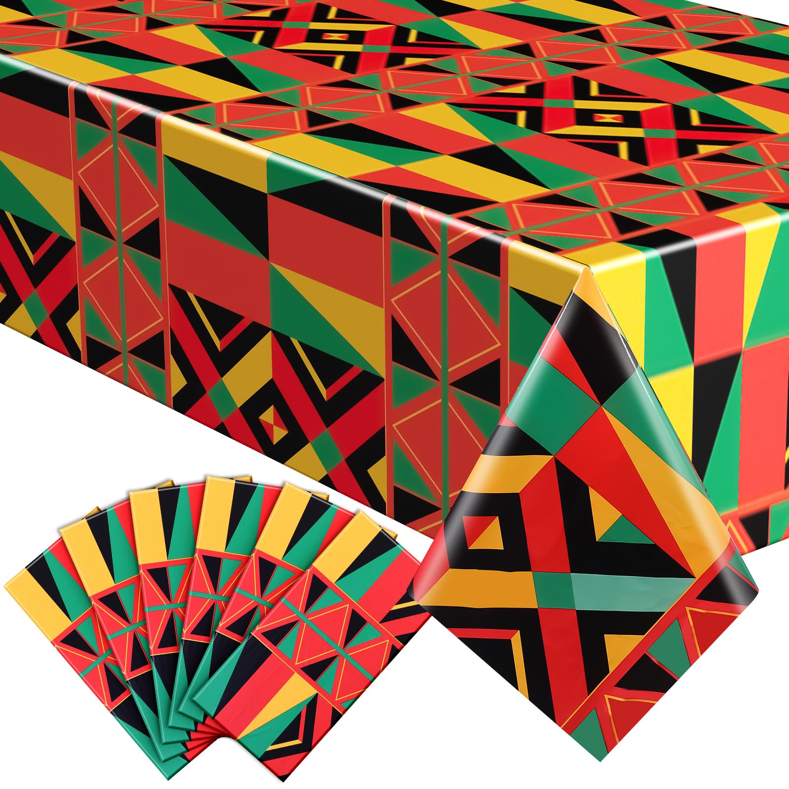 Frienda 6 Pcs Black History Month Tablecloths 54 x 108 Inch African American Plastic Table Cloth Rectangular Kente Table Cover for Holiday Kitchen