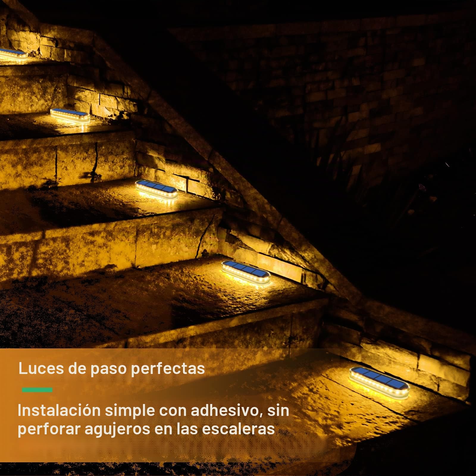 YiLaie Luz Solar Exterior, LED Jardin, de Escalera Blanco Cálido 2700K con ON/OFF Automático de Camino IP68 Impermeable Focos,4 piezas