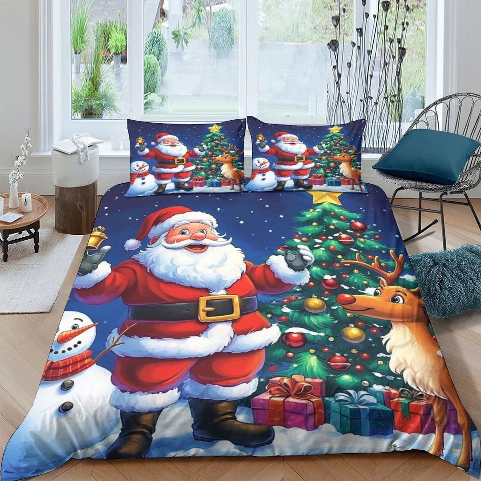 Ctjqhvkz Style-6 3D Printed Santa Claus Christmas Tree Fitted Sheet Microfiber Soft Breathable Reindeer Bed Cover For Bedroom Dorm Decor Single（135X200cm）