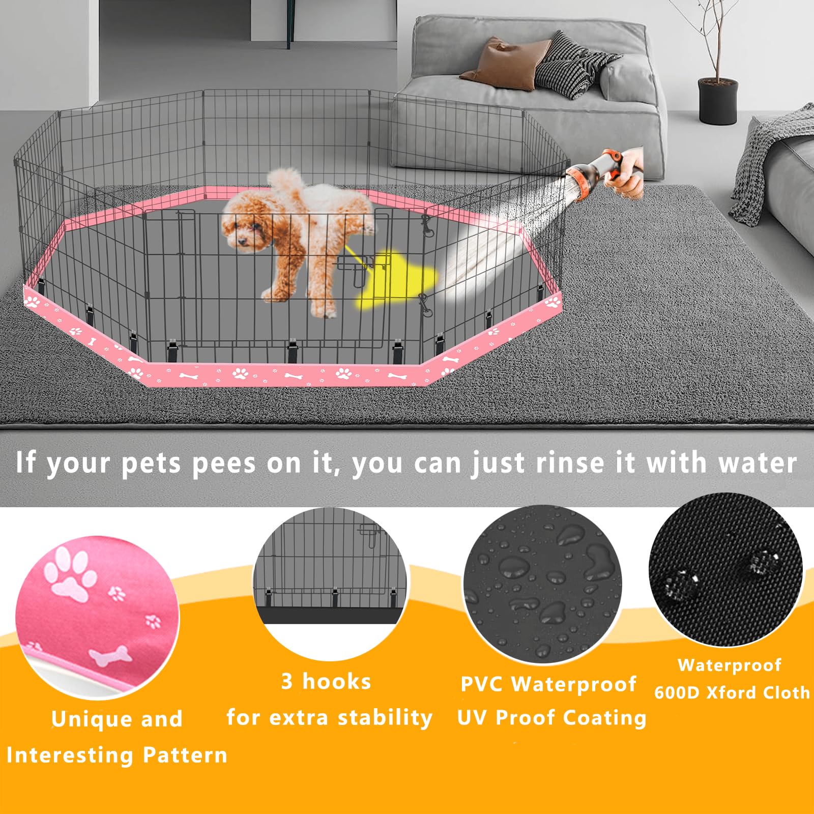 Box per cani con fondo in rete adatto per 61 cm 8 pannelli regolari ottagonali in metallo per esercizi per animali domestici, cuscinetto per gabbia per cani, cuccioli, fibbie elastiche connessioni. -