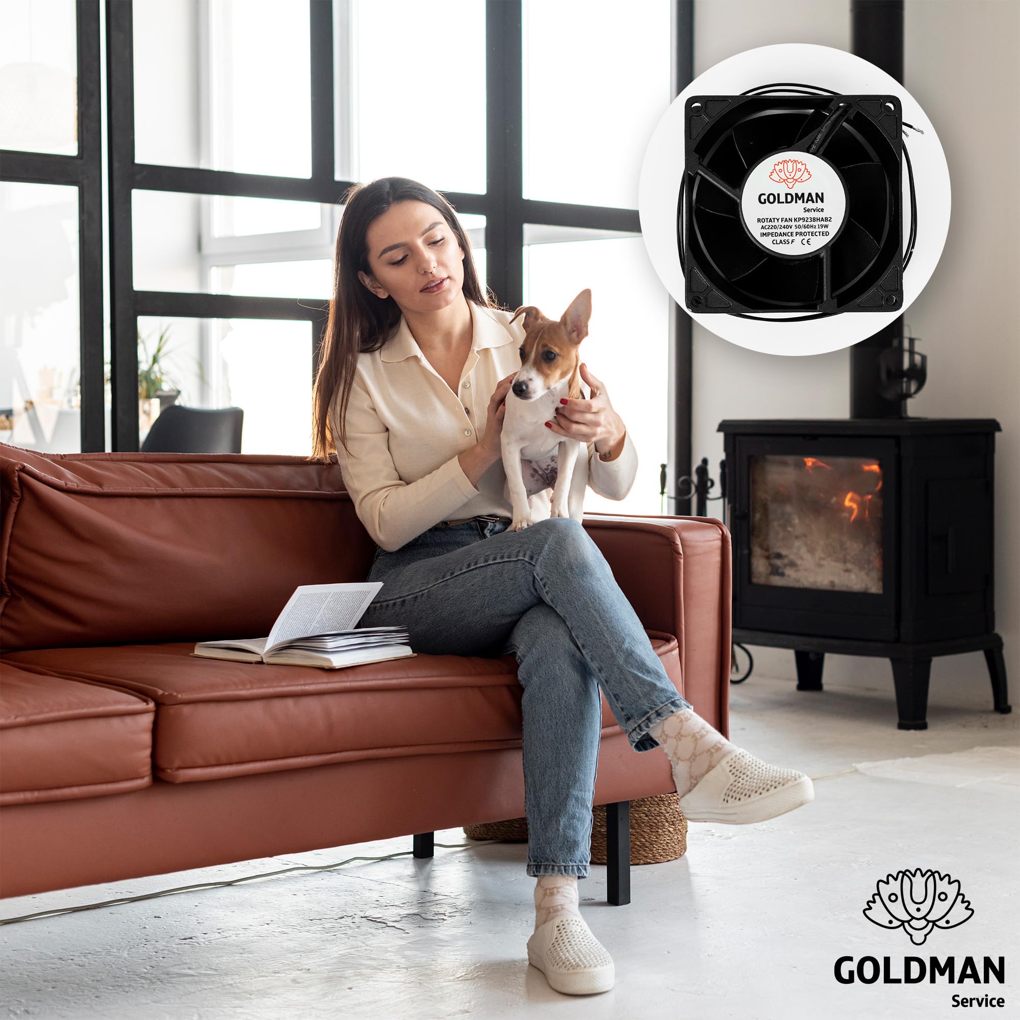 GOLDMAN SERVICE | Ventola ventilatore Axial per cassette camino inseribile alta temperatura di pale metalliche universale. (92x92x38mm)