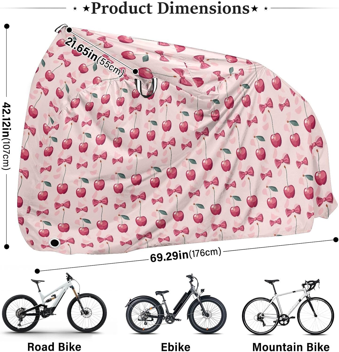 ALAZA Cherry Bow Tie Bike Cover Waterproof Outdoor Ebike Bicycle Covers Tarp Protection for 1/2 Bikes, Sun UV Dust Wind Proof