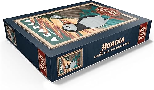 Miniatura 3 de MyPuzzle Acadia National Park Bass Harbor Puffins, póster de viaje vintage, rompecabezas premium de 500 piezas para adultos