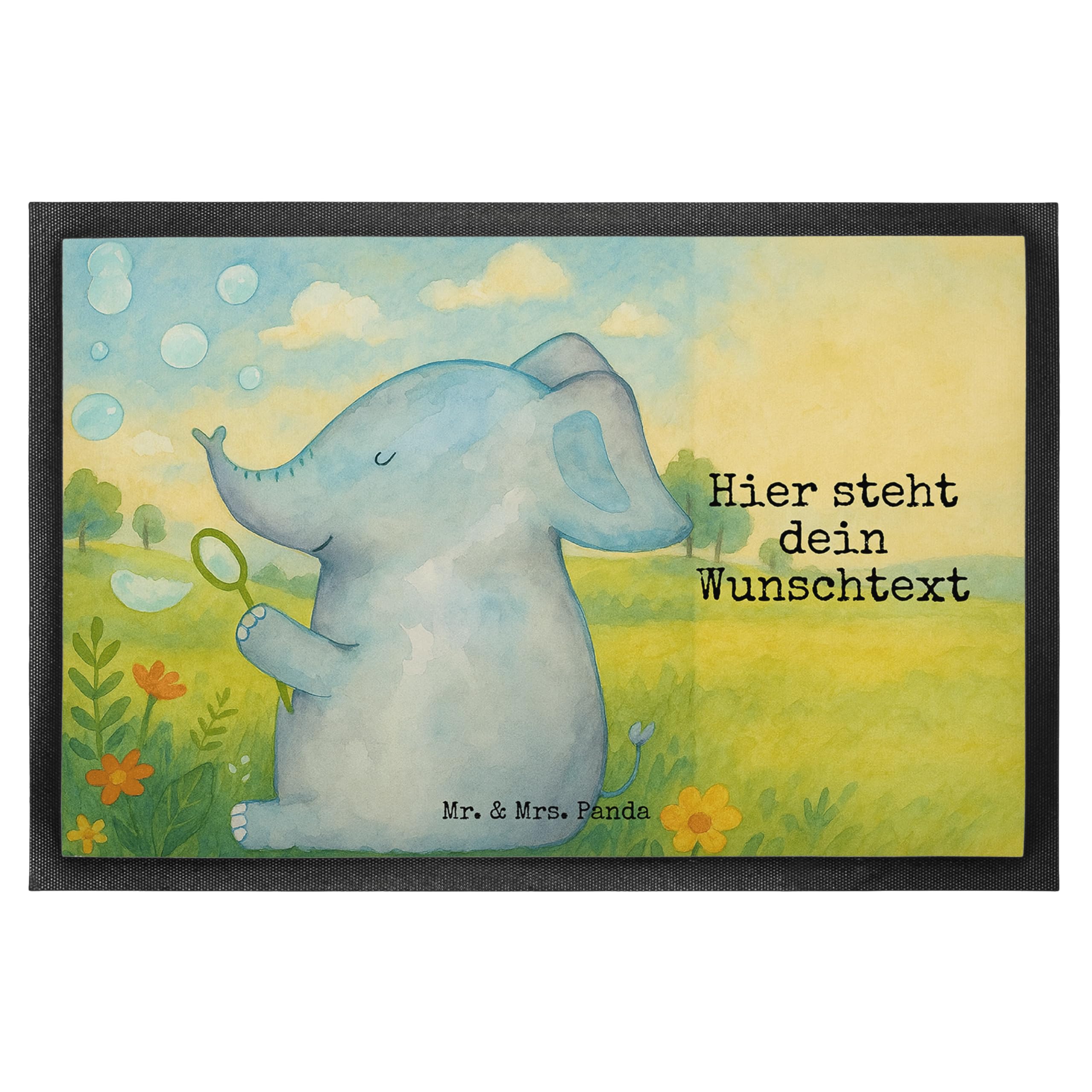 Mr. & Mrs. Panda Personalisierte Fussmatte Elefant Seifenblasen Design 50 x 75 cm - Geschenk, Individuelle, Fußmatte, Liebe, Elefanten, personalisiert, Liebesspruch, Heimat, personalisierbar