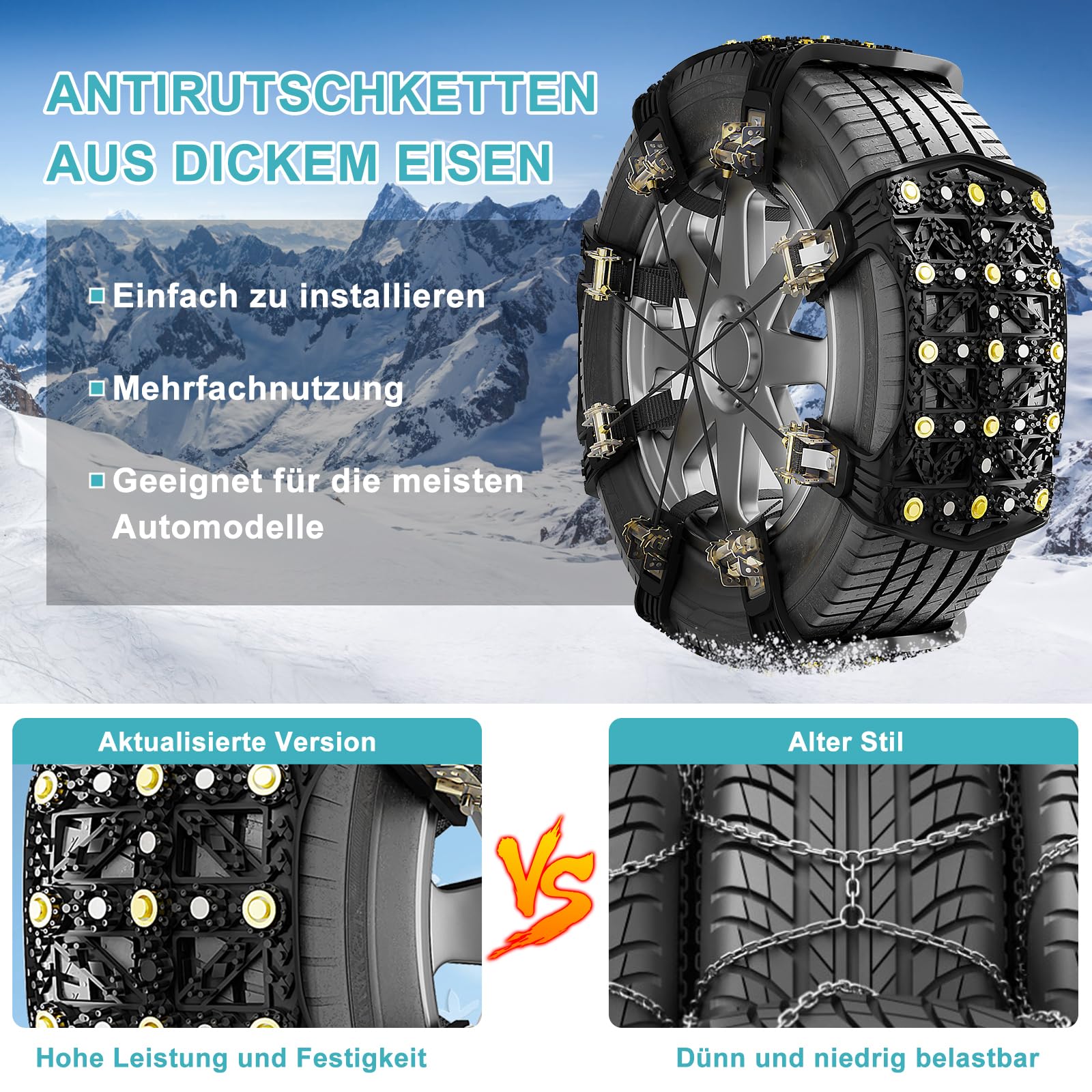 8 Catene Da Neve Universali TPU - Trazione Emergenza Per Auto, SUV, Camion (Pneumatici 215-285mm) - Foto 7