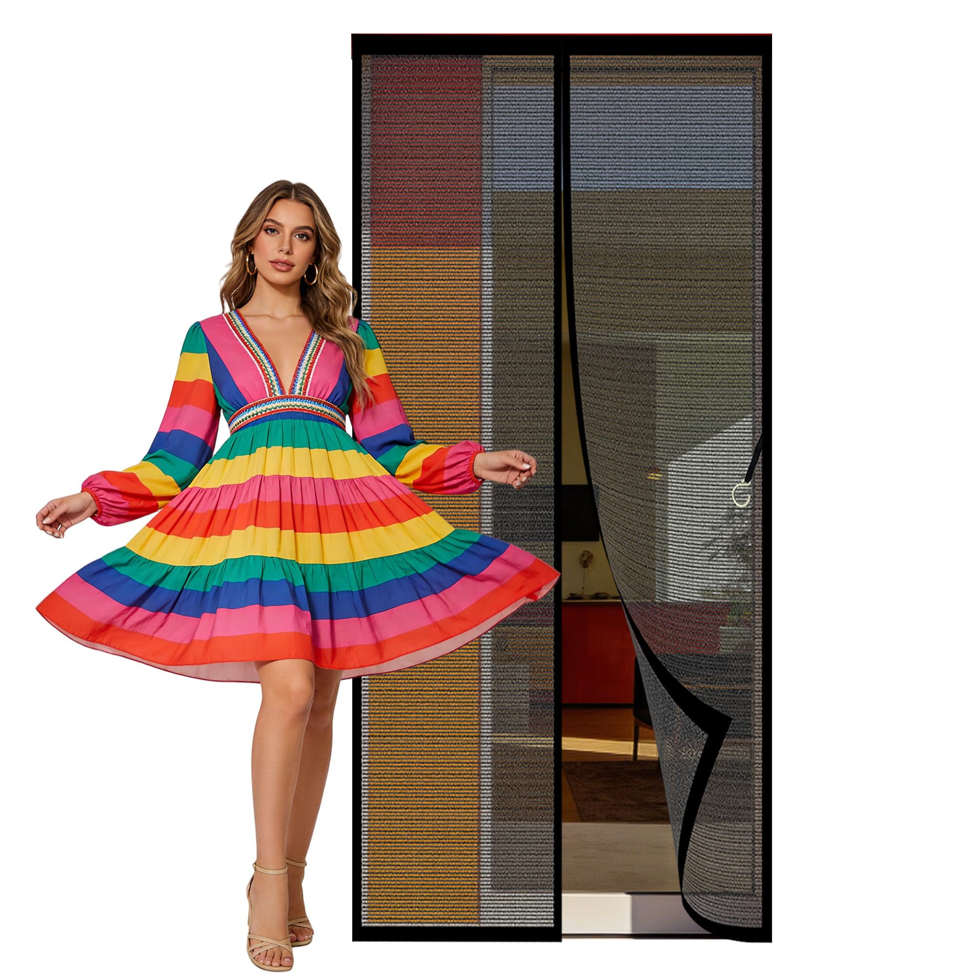 Fly Screen for Doors 94 x 240 cm Self Sealing Insect Protection Door Keep Bugs Out Lets Fresh Air Suitable for Balcony, Terrace, Cellar, Bedroom and Sliding Room, Black