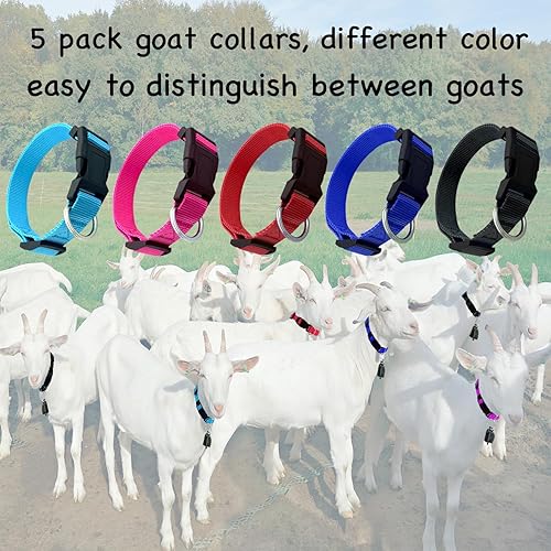 Miniatura 2 de Paquete de 5 collares de cabra, collar de cabra con campanas de cobre para pastoreo para mascotas, collares de nailon ajustables y duraderos para