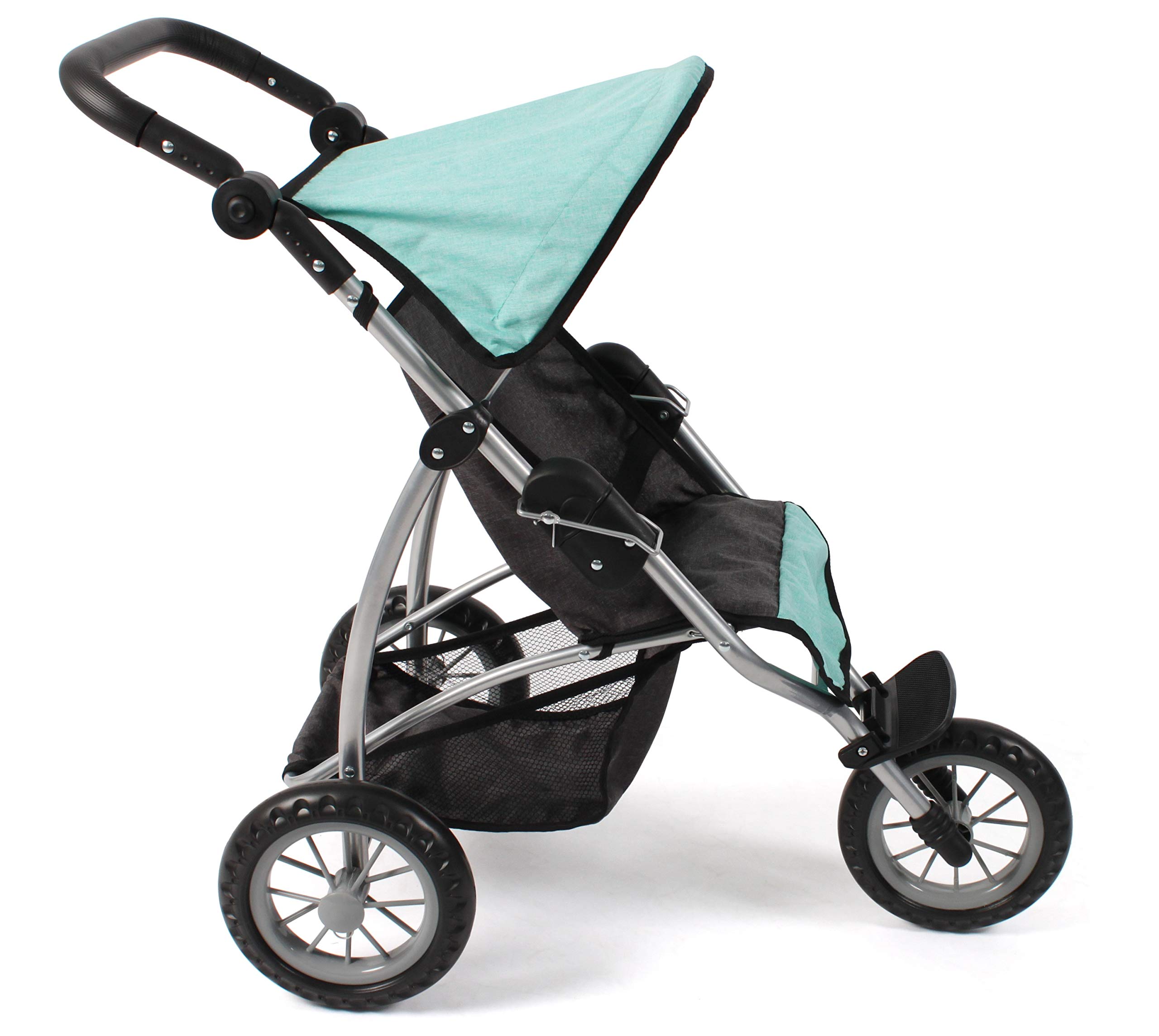Bayer Chic 2000 - Wózek dla lalek Leon, jogging Buggy, dla dzieci w wieku od 4 do 8 lat, melanż, ciemnoszary, miętowy, 75 x 40 x 73,5 cm