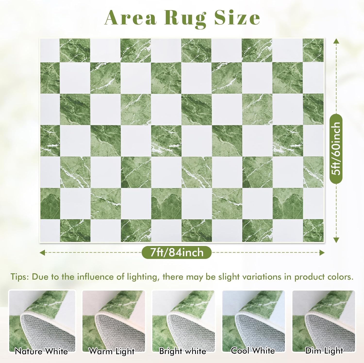 Yinhua 5x7 Area Rugs for Living Room, Neutral Washable Checkered Rugs for Bedroom, Modern Classic Geometric Area Rug Soft Non Slip Large Throw Carpet Green Marble Rug for Nursery Kids Room Playroom
