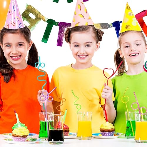 Miniatura 4 de Pajitas locas para niños, 40 popotes reutilizables y tontos, formas y colores surtidos, pajitas de plástico para suministros de fiesta de Navidad