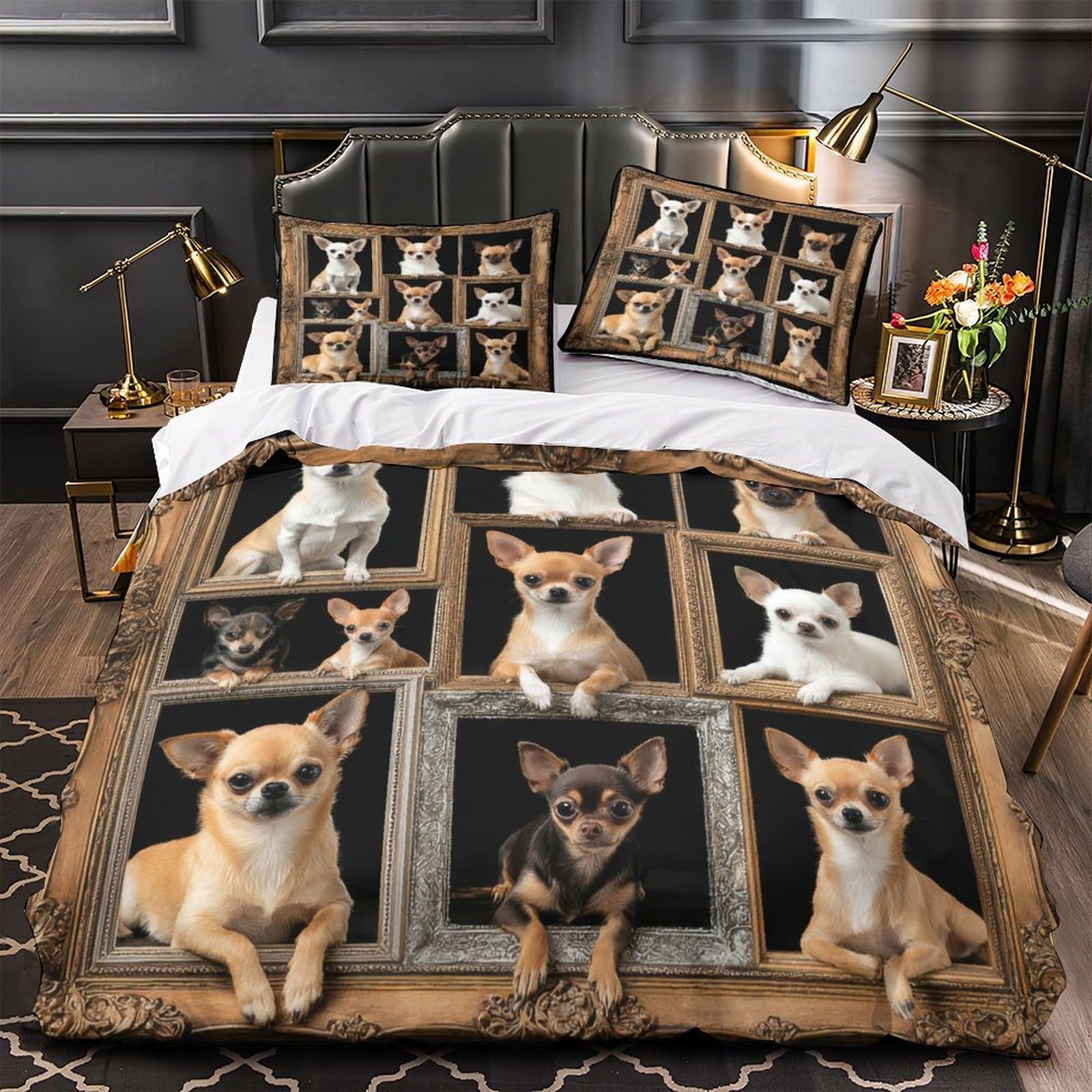 MMDASBVPE Chihuahua Portraits Quilt Cover 3D Design Printed Hotel Quality 3-Piece Bedding Set Zipper Duvet Cover Ultra Soft Machine Washable for Teens Adults Women Kids Girls Boys Single（135x200cm）