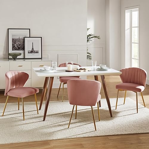Miniatura 67 de HULALA HOME Silla de comedor de terciopelo, moderna silla de tocador pequeña con respaldo de patas de metal, elegante silla de acento copetuda sin