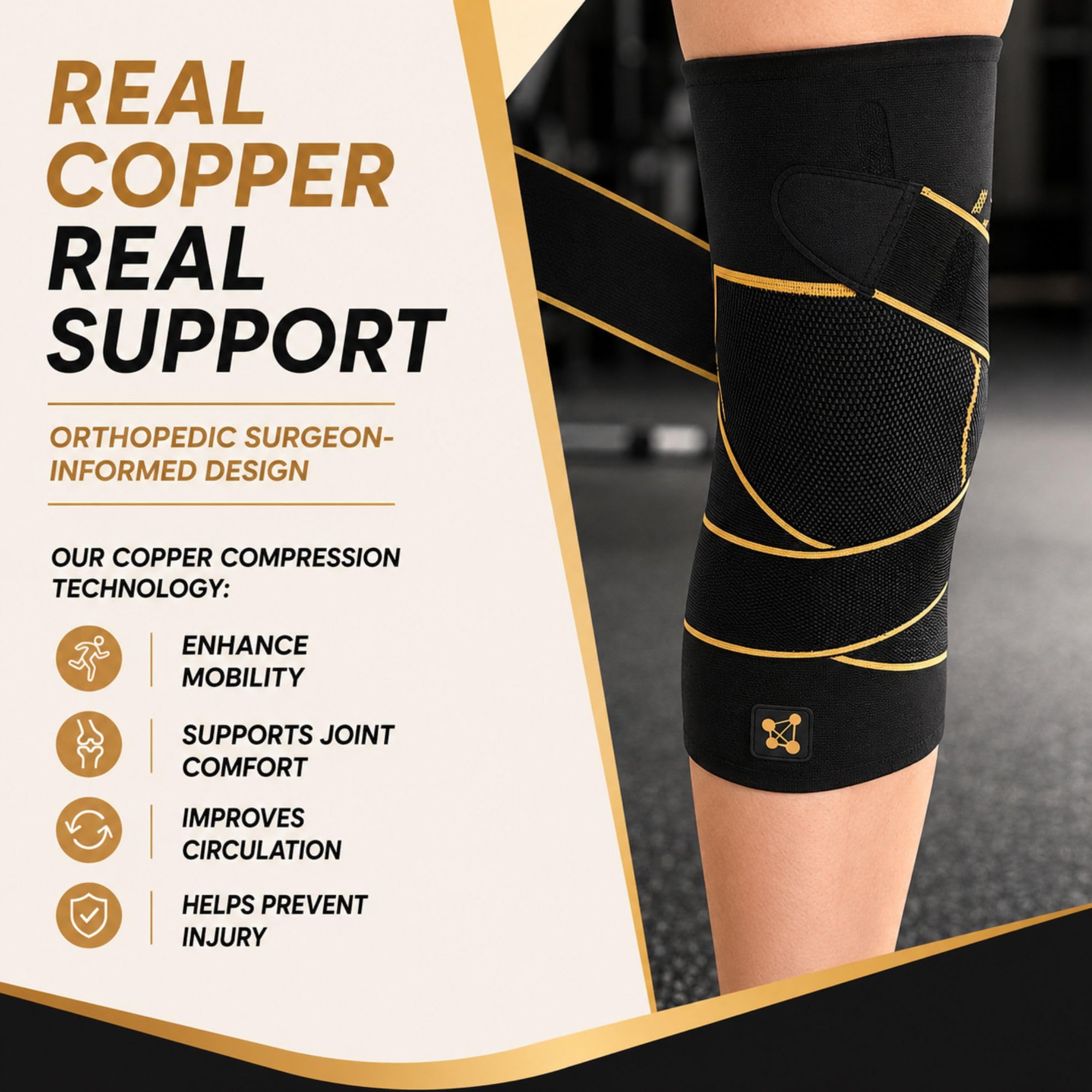 CopperJoint Ginocchiera a compressione in rame con cinghie per dolori da artrite, menisco e LCA, supporto al ginocchio per sport e attività quotidiane, design regolabile e traspirante, grande