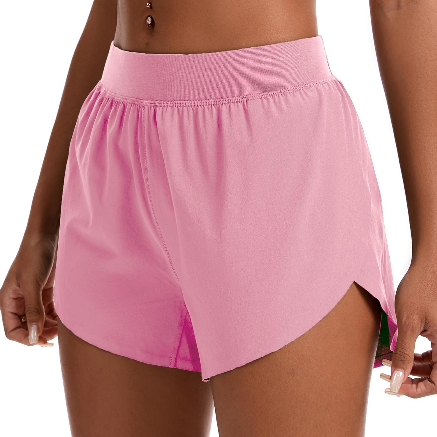 Womens Mid Waisted Dolphin Athletic Shorts for Women Lightweight High Split for Gym Workout with Liner Quick Dry