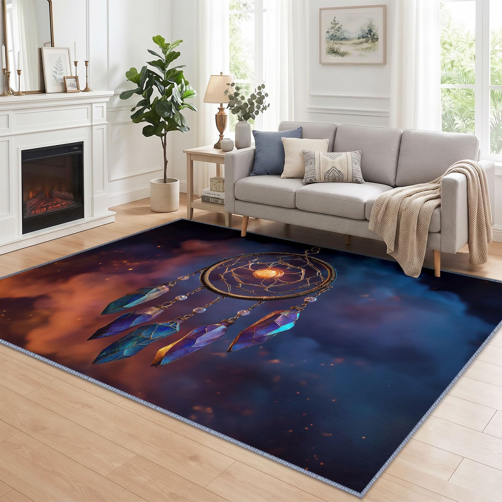 Waschbarer Teppich Wohnzimmer 120 X 170 cm, Kosmischer Sternenhimmel Kurzflor Schlafzimmer Leuchtender Traumfänger Teppiche, Weiche rutschfest Carpet für Badezimmer Esszimmer Flur Büro