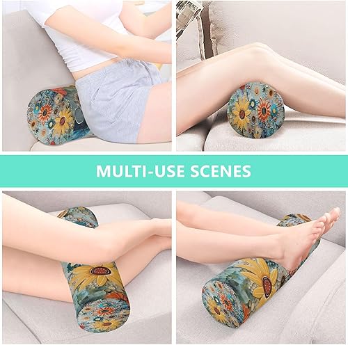 Miniatura 7 de Yuiboo Almohada cilíndrica decorativa con diseño de flores para cama, almohada cilíndrica redonda decorativa con cremallera