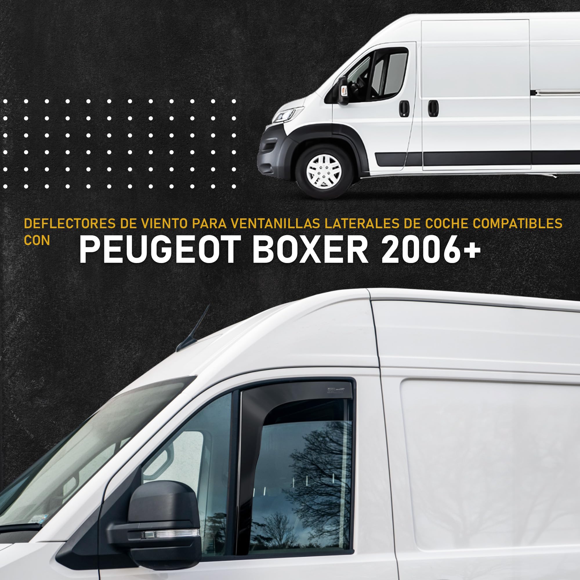 HEKO - Compatible con Peugeot Boxer 2006+ Deflectores Para Ventanas Laterales; Delanteros; Dos Piezas; Deflectores de Aire Antilluvia, Oscurecidos, Aerodinámicos; Instalación Rápida y Sencilla