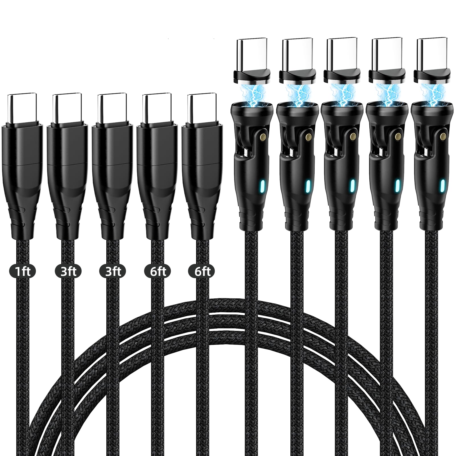 Câble de charge magnétique USB C 60 W, câble de chargeur de téléphone