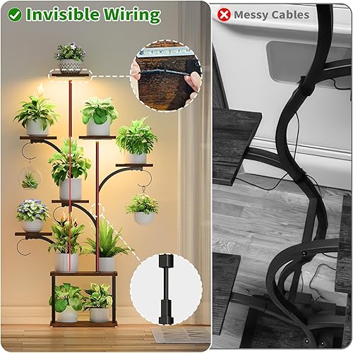 Miniatura 5 de Soporte para plantas con luces de crecimiento, 59 pulgadas de alto, estante iluminado para plantas de metal en forma de árbol de 8 niveles para