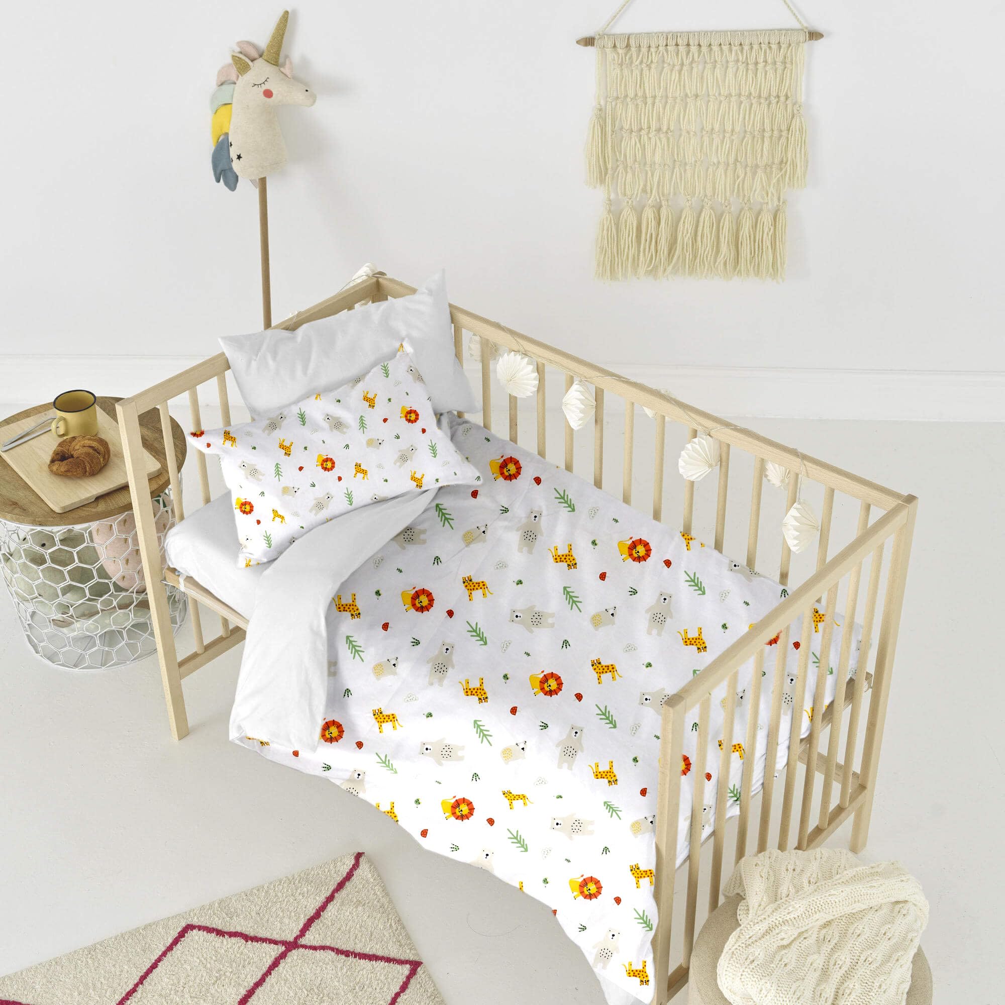 various Parure de Lit Bébé 100 x 135 cm, Motif Leo | Taie 40 x 60 cm,100 % Coton avec Fermeture Éclair, pour Lit 60 x 120 cm