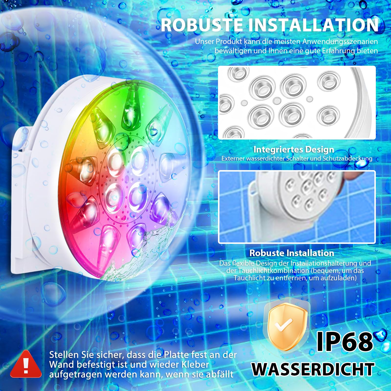 HOSPAOP Poolbeleuchtung Unterwasser LED Licht Wiederaufladbare, Wasserdichte mit RF Fernbedienung, USB, Timer, RGB 13 LEDs für Pool Whirlpool Aquarium Teich Vase Party Beleuchtung (2er)