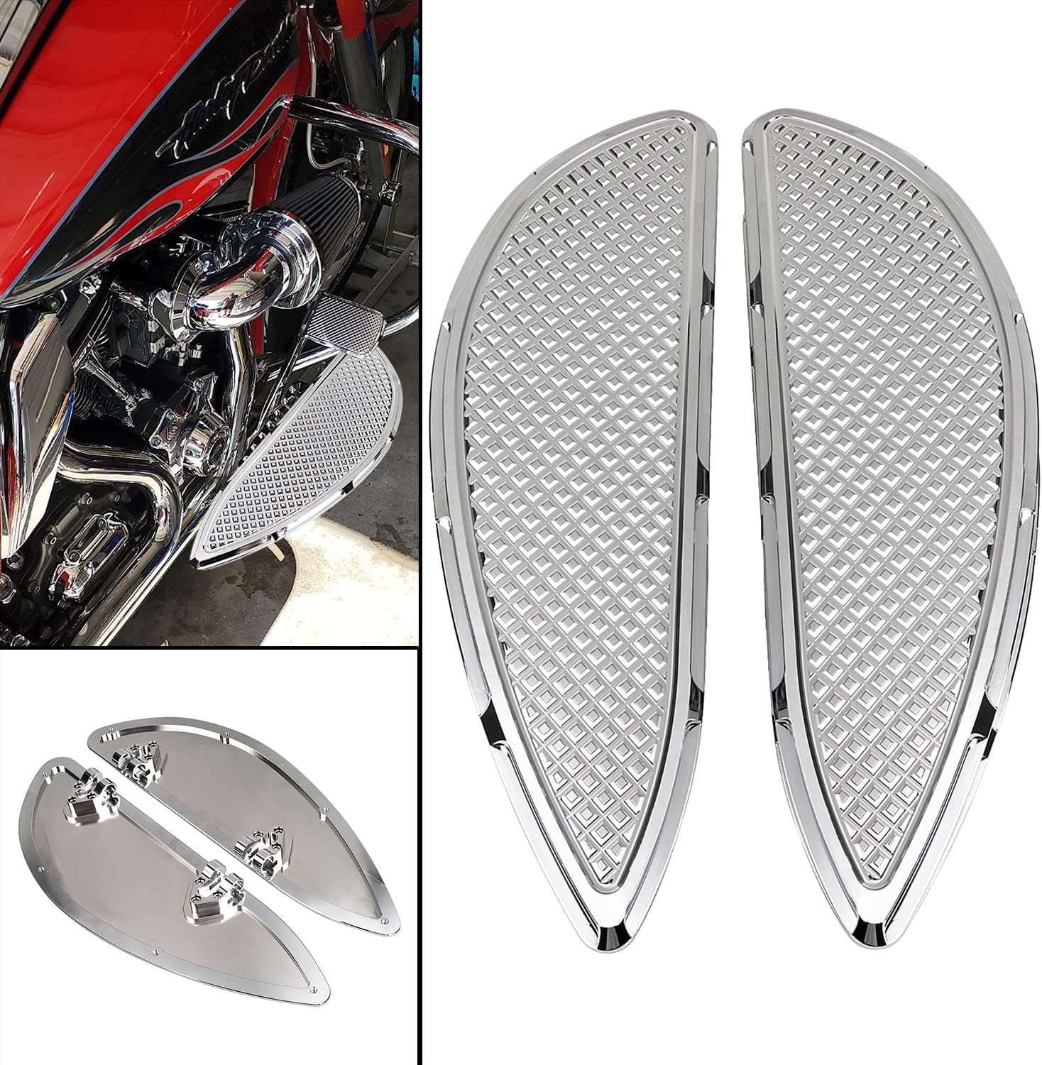 Motorcycle Chrome Driver Stretched Floor Boards and Passenger Floorboards Kit fit for Harley Touring Electra Glide Road King Street Glide 1993-Later