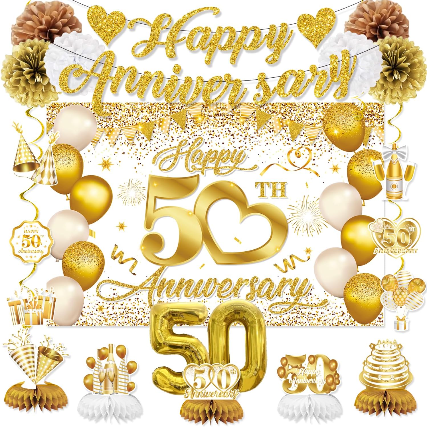 Amazon.com: 50th Wedding Anniversary Decorations - Happy 50th ...