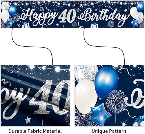 Vista 42 de Domgoge Cartel de decoración de feliz cumpleaños número 13, grande, azul y plateado, cartel de feliz cumpleaños de 13 años, suministros de Azul 13th